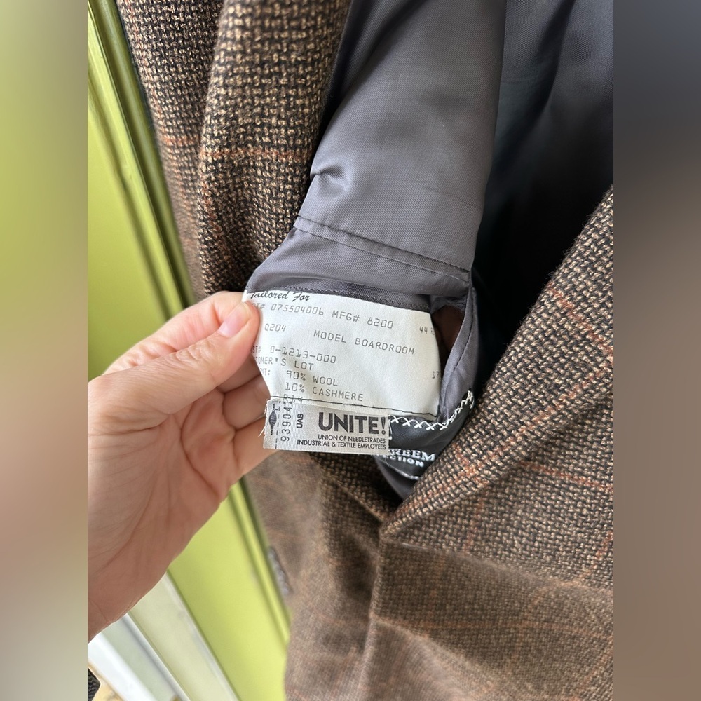 Vtg Union Made 44 Regular Wool Cashmere Men’s Tweed Pattern Blazer Business Work - Picture 6 of 6